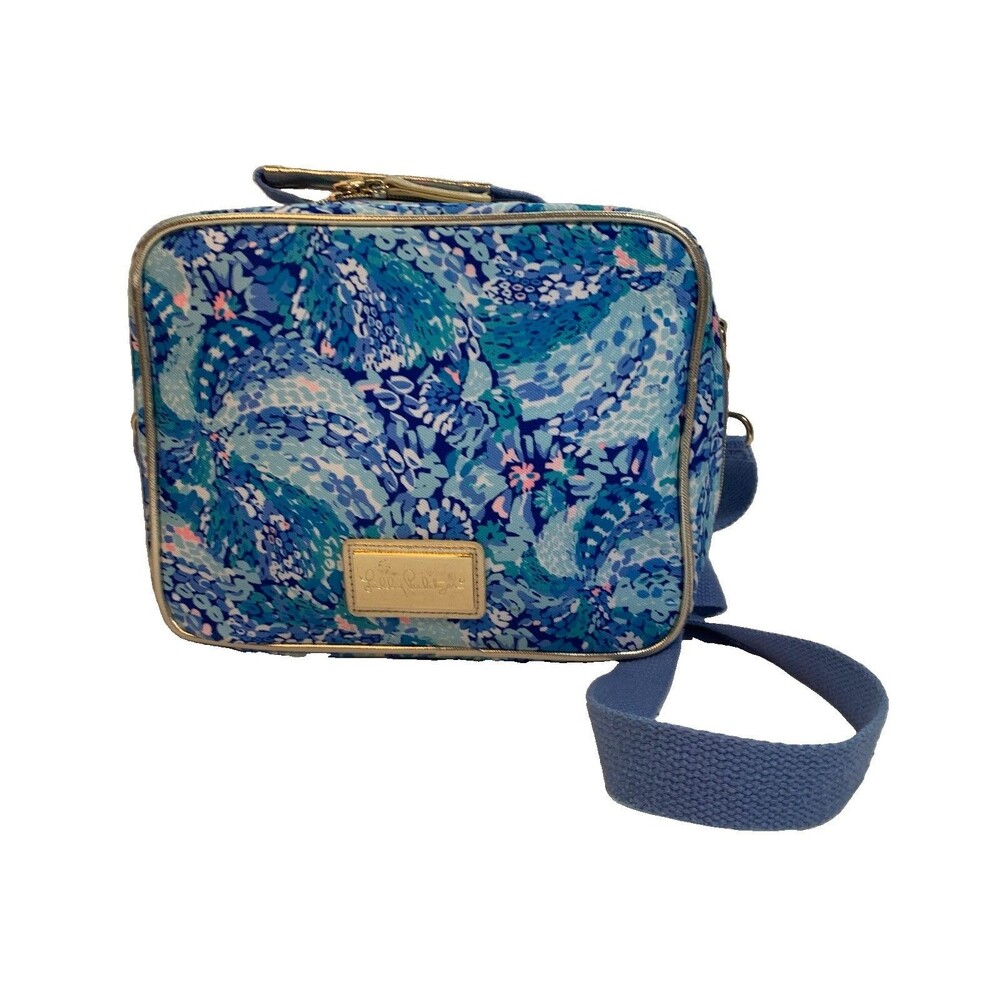 Lilly Pulitzer Lunch Tote Cooler Bag Blue Floral Crossbody Zip Retired Print